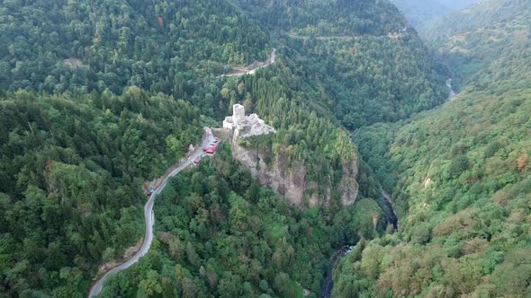 A Medieval Castle and Watchtower on Forest in Rize Camlihemsin Turkey