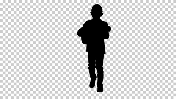 Silhouette Boy in a costume walking and playing ukulele