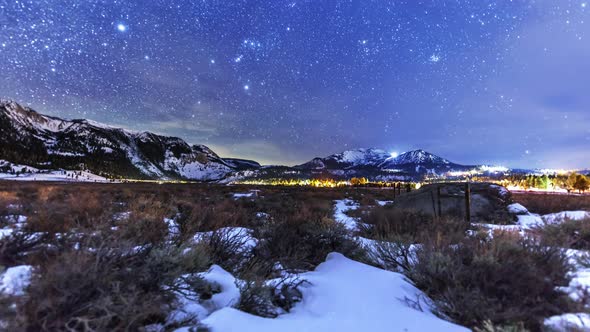 starry time lapse over resort ski town