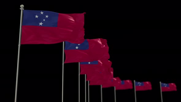 Samoa Row Of Flags Animation Include Alpha Channel