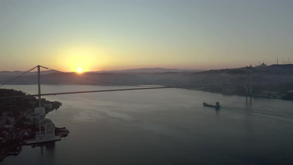 Ortakoy Mosque and Istanbul Bosphorus Bridge Aerial Video