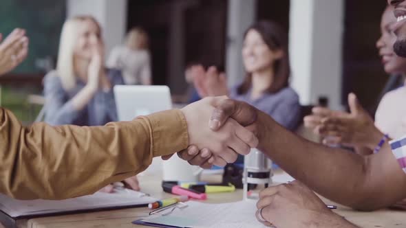 Two Partners, African and Caucasian Businessmen Shake Hands