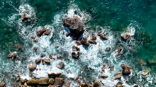 Azure beach on the Mediterranean Sea aerial view 4 K