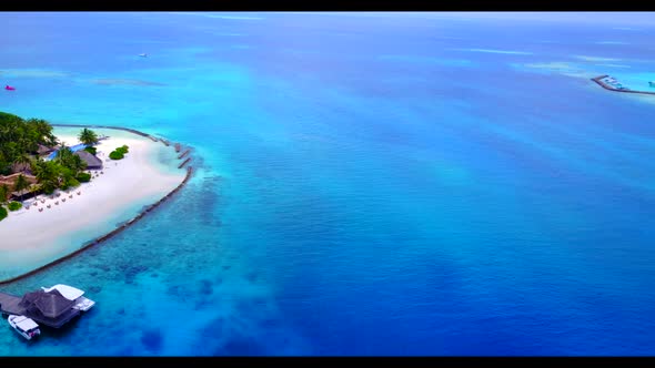 Aerial drone view abstract of marine tourist beach vacation by clear lagoon and bright sand backgrou