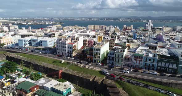 Old San Juan Buildings Drone Shot Puerto Rico