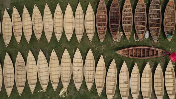 Aerial view of a Canoe market, Ghior, Dhaka, Bangladesh.