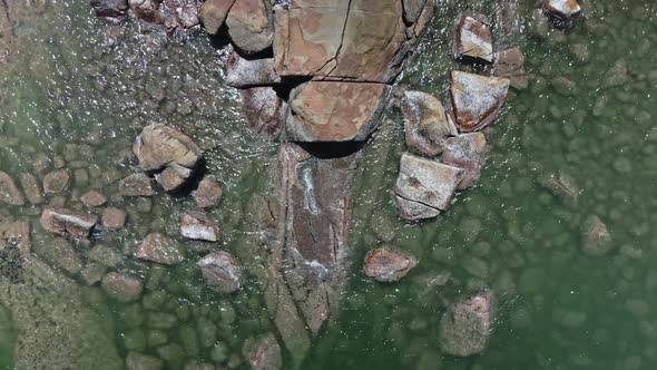 Hong Kong UNESCO Global Geopark in Shek O, Waves Hitting Rocks, Aerial View