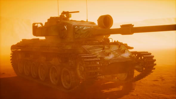 World War II Tank in Desert in Sand Storm