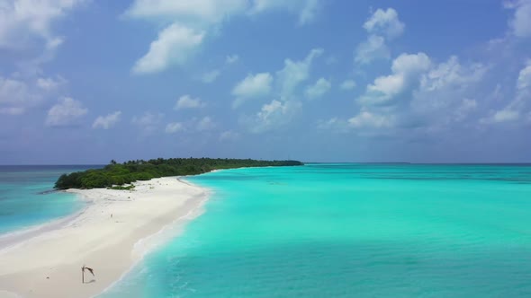 Aerial drone view texture of luxury coast beach lifestyle by blue lagoon with clean sand background 