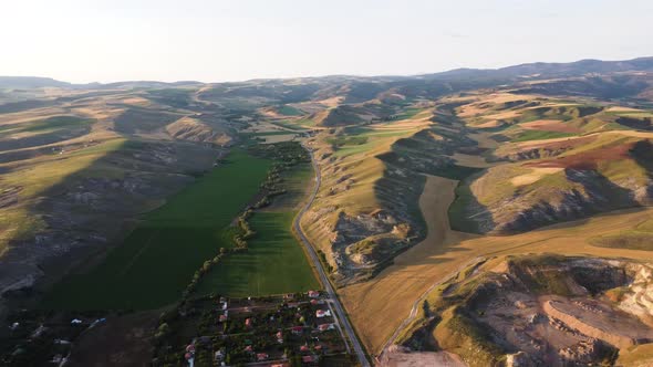 Aerial footage of mountains and plains