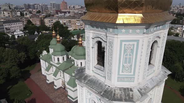 Kyiv. Ukraine: Saint Sophia's Cathedral in Kyiv. Aerial View, Slow Motion