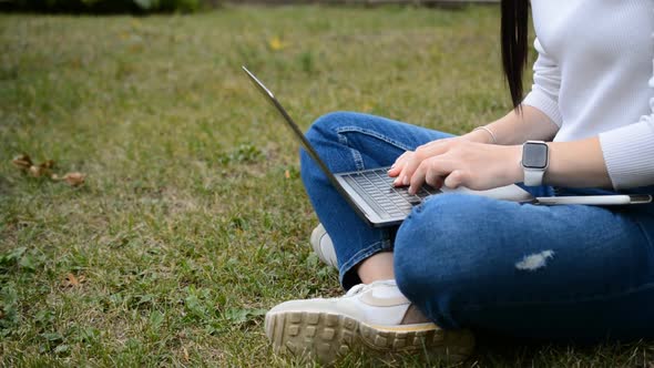 Caucasian Businesswoman Hands Typing on a Laptop