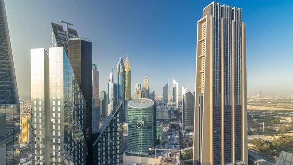Skyline View of the Buildings of Sheikh Zayed Road and DIFC Timelapse in Dubai UAE