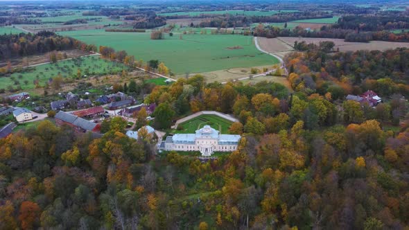 Aerial View of the Krimulda Palace in Gauja National Park Near Sigulda and Turaida, Latvia. 4K Video