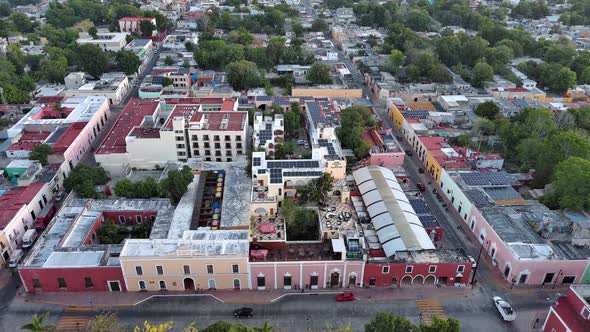 Aerial Drone Fly Above Valladolid Mexico Municipality Center Yucatan Peninsula Top Notch View