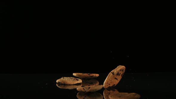 Cookies falling and bouncing in ultra slow motion