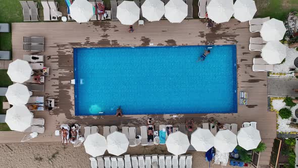 Beach Pool aerial view 4 K Turkey Alanya