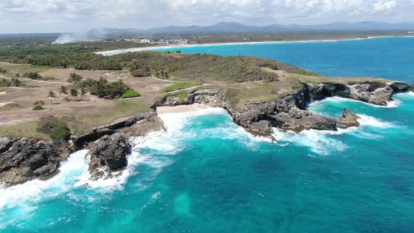 Aerial View of the Rocky Cliffs on the Shore of Dominican Republic