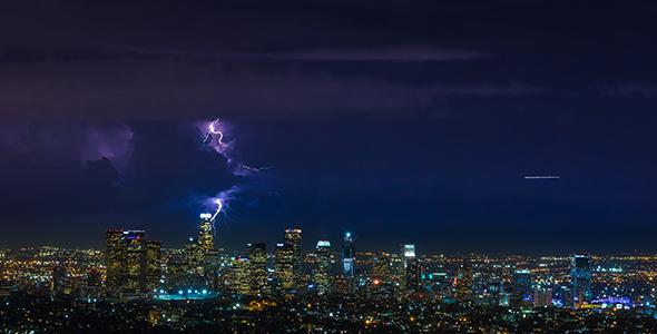 Downtown Los Angeles Thunderstorm Night Medium