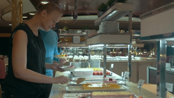 Family Couple Taking Food In Self-service