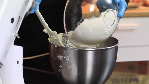 Dough Mixture Kneading in Automatic Kitchen Appliance As Chef Mixes Ingredients