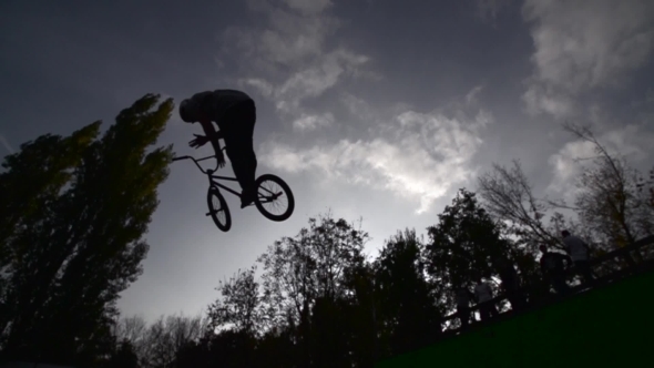 Silhouette Of Jumper, Performing BMX Mountain Bike
