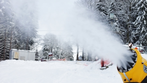 Snow Machine Gun On a Ski Slope.