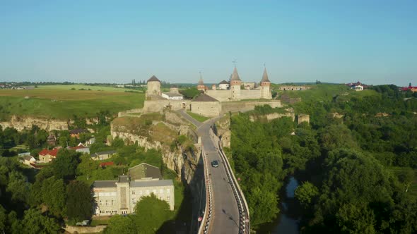 Aerial View of the Ruins of a Large Medieval Castle in Europe