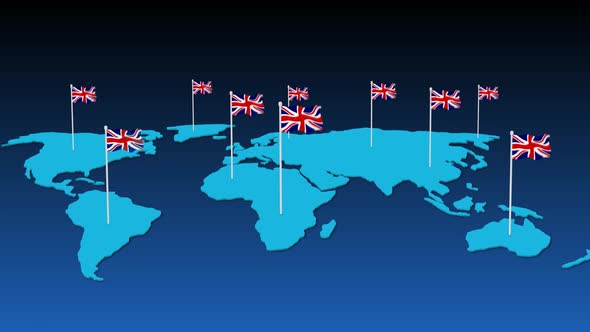United Of Kingdom National Flag Fly On Earth Map Animation