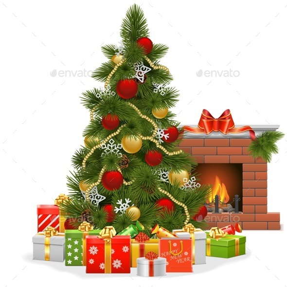 Vector Christmas Tree with Fireplace