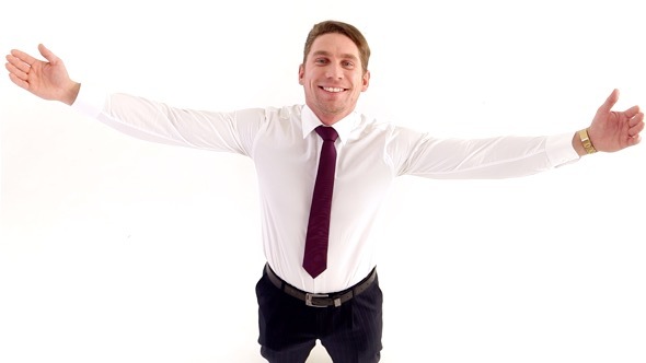 Businessman Happily Spread his Arms