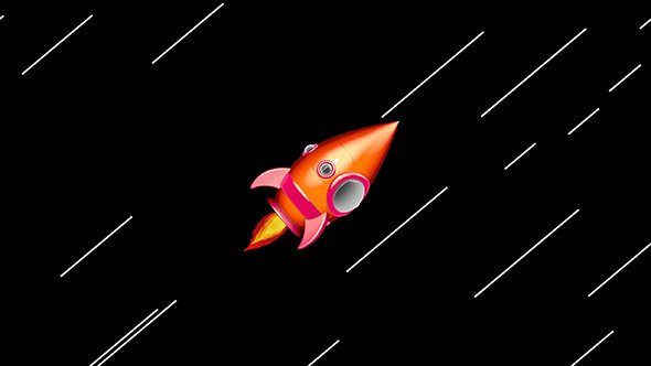 Cartoon Space Rocket Moving in The Space
