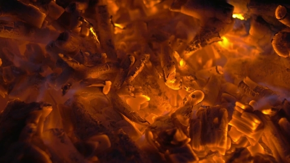 Wood Embers In Campfire Or Fireplace
