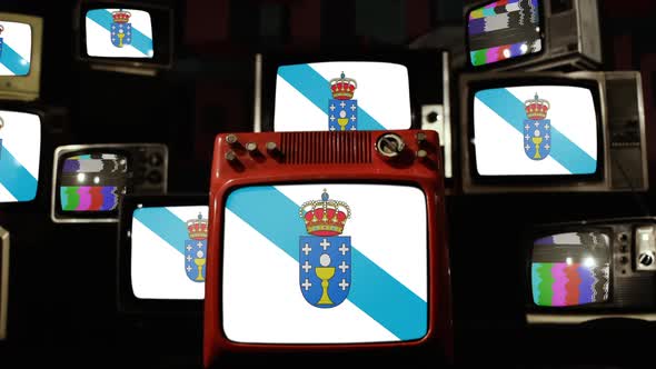 Flag of Galicia, Spain, and Retro TVs.