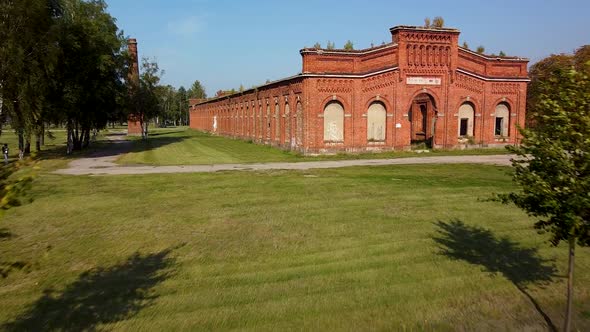 Aerial view of former russian tsar army gymnastics hall in Karosta, Liepaja, used for gymnastics per