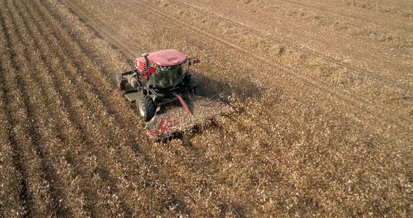 Aerial view of a tractor in a cotton field, Kibbutz, Israel.