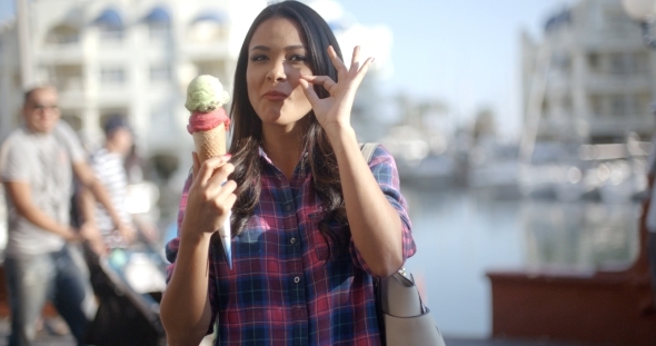 Girl Eating Cone Ice Cream alt