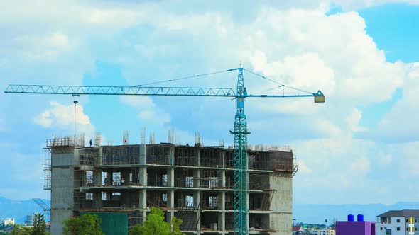 Time-Lapse Crane Working On Construction Site 1