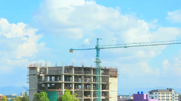 Time-Lapse Crane Working On Construction Site 3