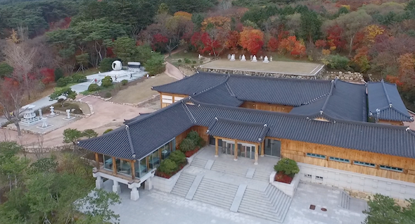 Aerial Shot of Temple Autumn in Korea