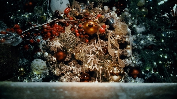A Fragment Of a Christmas Tree Decorated With Toys