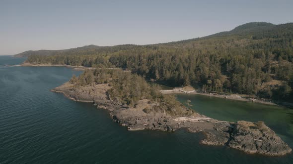 Aerial Drone view of the Pacific Ocean Coast, Texada Island British Columbia Canada Oceanfront