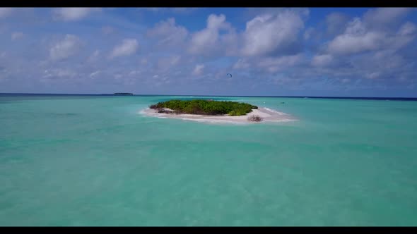 Aerial drone texture of paradise shore beach journey by transparent water with white sand background