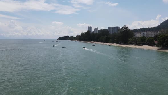 Aerial view of water sport activities in Penang