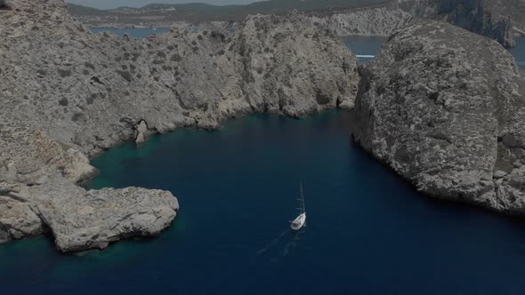 Aerial View of Yacht Near Ibiza Es Vedra and Vedranell Islands