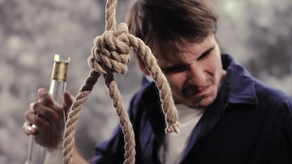 Depressed Alcoholic Drunk Suicide With Rope