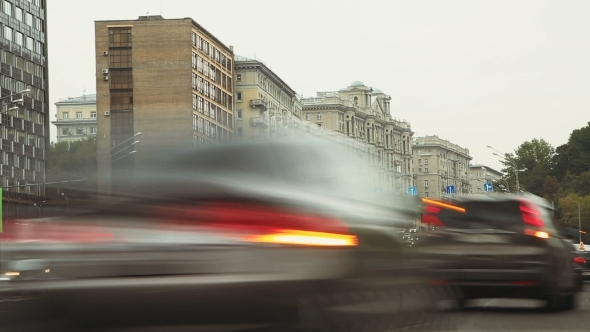 Many Cars On a Busy Street In Moscow