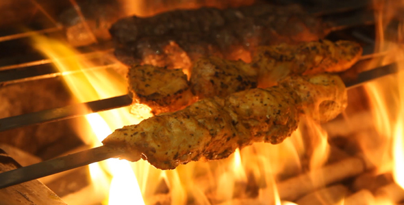 Chicken Beef Kabab On Grill