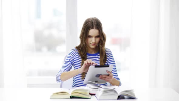 Smiling Student Girl With Tablet Pc And Books 3