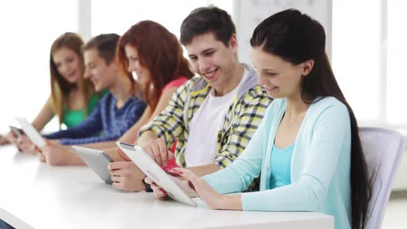 Smiling Students With Tablet Pc At School 5